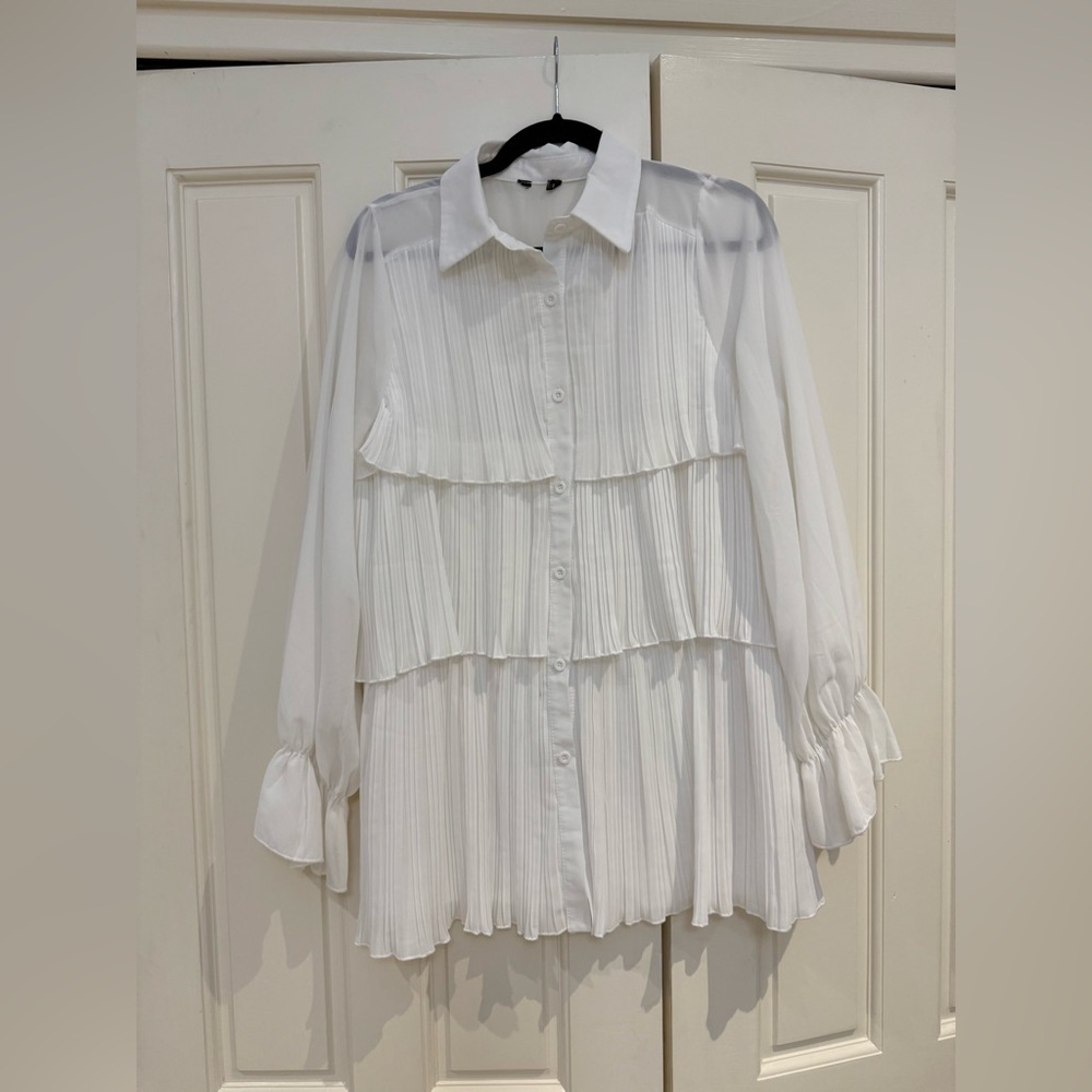 White Ruffled Women's Top SM